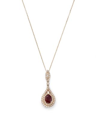 Bloomingdale's Fine Collection - Ruby & Diamond Double Halo Pendant Necklace in 14K Yellow Gold, 18"