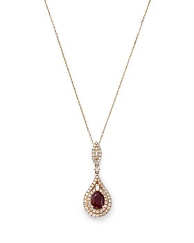 Bloomingdale's - Ruby & Diamond Double Halo Pendant Necklace in 14K Yellow Gold, 18" - 100% Exclusive