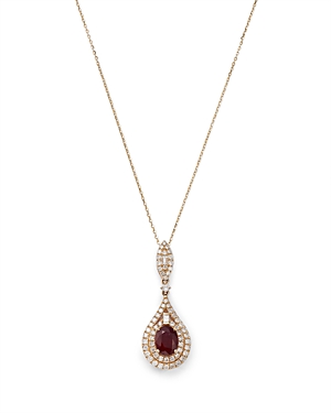 Bloomingdale's Ruby & Diamond Double Halo Pendant Necklace in 14K Yellow Gold, 18 - 100% Exclusive