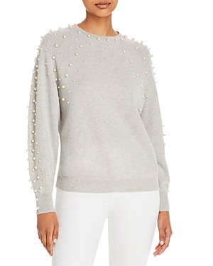 C By Bloomingdale's Cashmere C By Bloomingdale's Faux Pearl Cashmere Sweater - 100% Exclusive In Light Gray