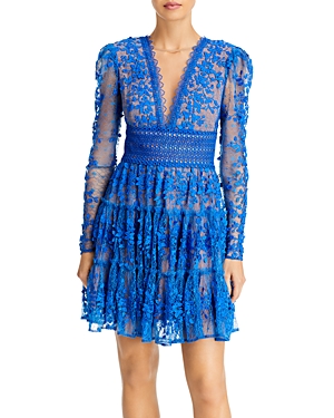 Bronx And Banco Megan Floral-embroidered Lace Mini Dress In Cobalt