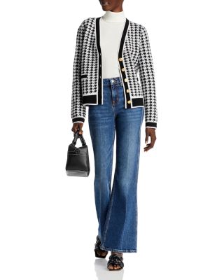 Houndstooth Contrast Trim Cashmere Cardigan - Exclusive