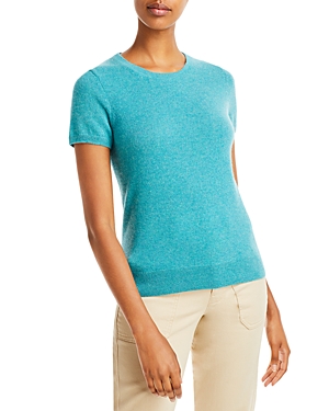 C By Bloomingdale's Cashmere C By Bloomingdale's Short-sleeve Cashmere Sweater - 100% Exclusive In Marled Teal