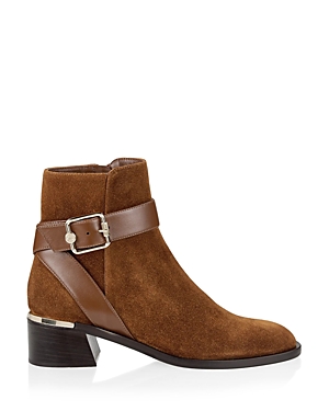 Jimmy Choo Clarice Suede Buckle Ankle Booties In Dark Tan