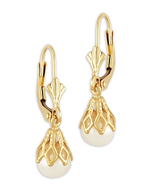 Bloomingdale's Cultured Freshwater Pearl Bell Cap Leverback Drop Earrings In 14k Yellow Gold - 100% Exclusive In White/gold