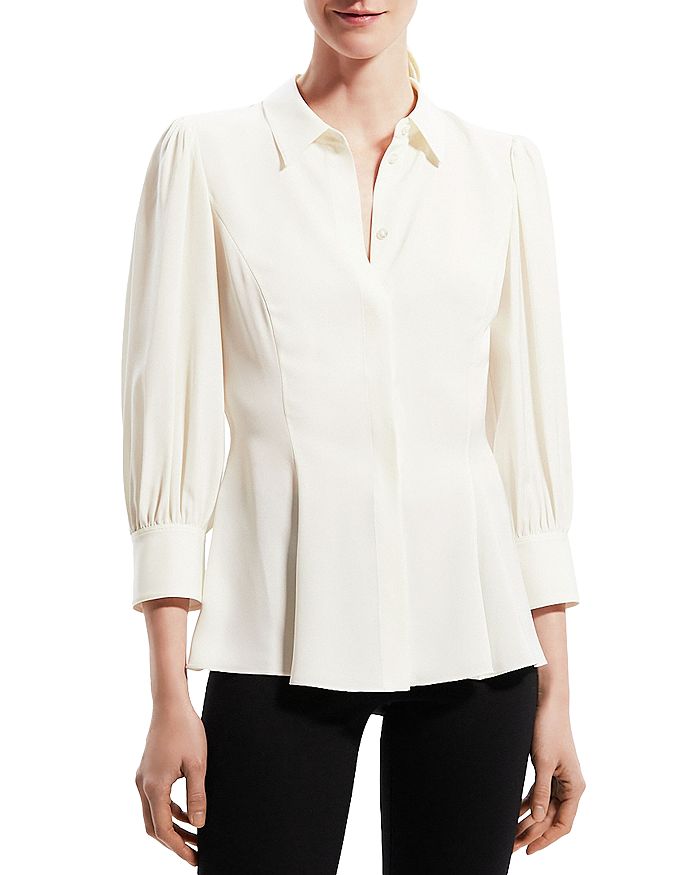 Theory Flared Puff Sleeve Silk Blouse | Bloomingdale's