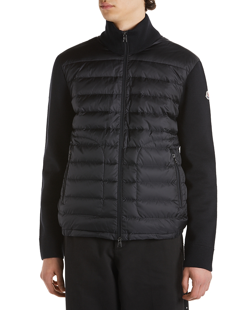 Moncler Wool Blend Tricot Down Jacket In Navy