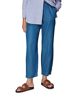 Whistles Lucy Chambray Barrel Leg Trousers In Blue