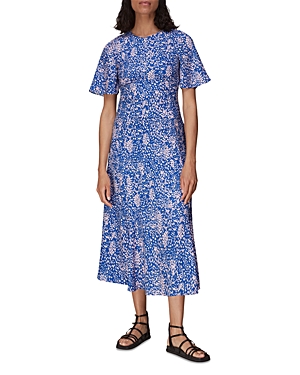 Shop Whistles Lively Animal Print Midi Dress In Blue/multi