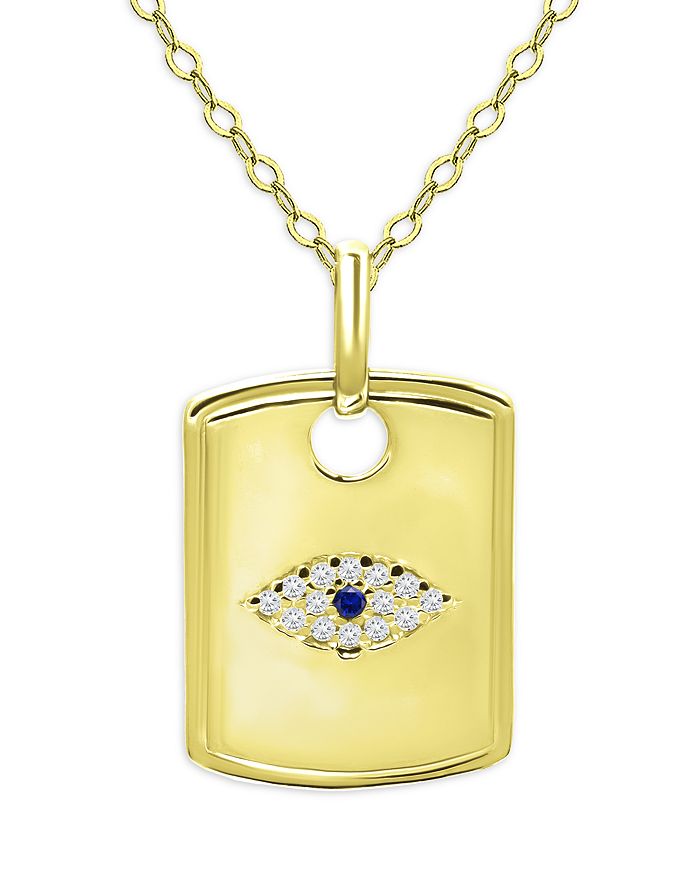 AQUA Pav Evil Eye Tag Pendant Necklace in 18K Gold Plated Silver