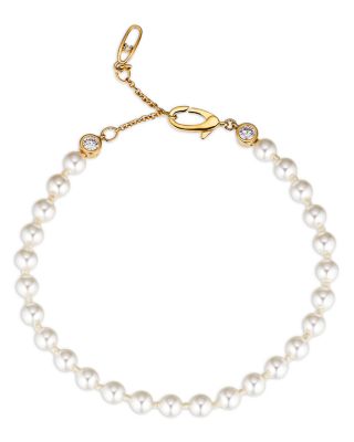 Nadri - Cubic Zirconia & Nacre Pearl Flex Bracelet in 18K Gold Plated