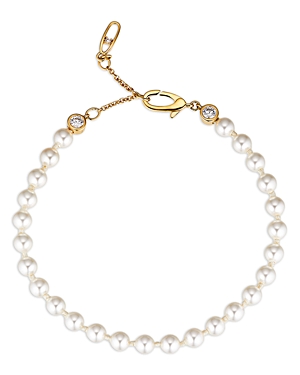 Nadri Cubic Zirconia & Nacre Pearl Flex Bracelet In 18k Gold Plated In White/gold