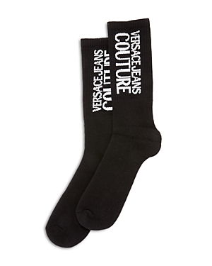 Versace Jeans Couture Cotton Logo Crew Socks In Black/white