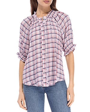 B Collection By Bobeau Ruched Button Down Blouse In Lt. Pink/red