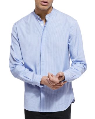 The Kooples Striped Band Collar Shirt with Hidden Button Placket 