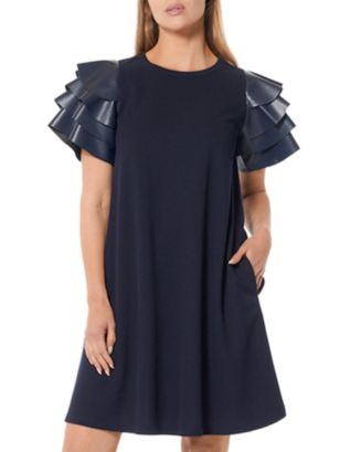 Lace Gracia Pleated Ruffle Trim Dress Gracia Ruffled Elbow Sleeve Dress In  Black ModeSens