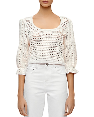 Maje Marcia Floral Appliqué Pointelle Sweater In White