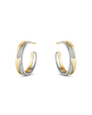 Georg Jensen 18K White & Yellow Gold Fusion Diamond Wavy Hoop Earrings