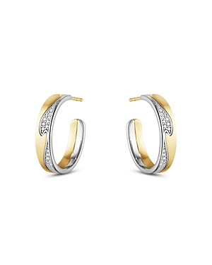 Shop Georg Jensen 18k White & Yellow Gold Fusion Diamond Wavy Hoop Earrings In White/gold, 0.21 Ct. T.w.