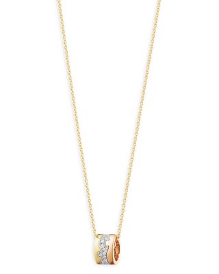 Georg Jensen - 18K Rose, White & Yellow Gold Fusion Diamond Pav&eacute; Puzzle Inspired Pendant Necklace, 17.72"