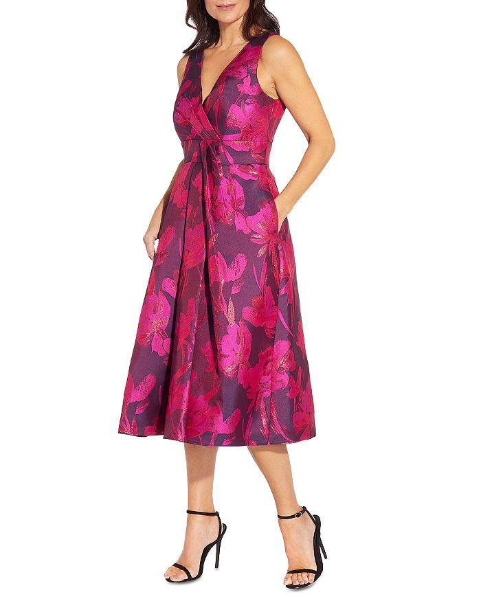 Aidan Mattox Metallic Floral Jacquard Midi Dress | Bloomingdale's