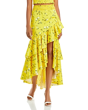 ALICE AND OLIVIA ALICE AND OLIVIA CRISTINA FLORAL PRINT ASYMMETRIC TIERED MAXI SKIRT