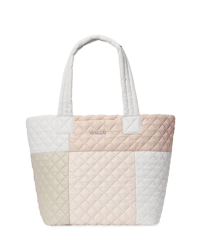 Mz Wallace Medium Metro Tote Deluxe In Sand Patchwork/silver