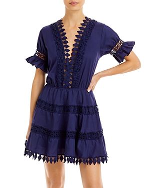 Peixoto Ora Cotton Embroidered Mini Dress Swim Cover Up In Navy