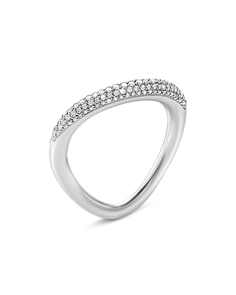 Georg Jensen Sterling Silver Offspring Diamond Pave Wavy Ring In Silver