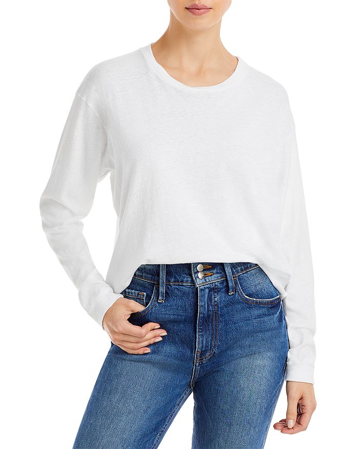 Shop Mother The Long Sleeve Slouchy Cut Off Tee In Bright White
