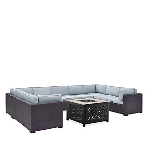 Crosley Sparrow & Wren Biscayne 6 Piece Outdoor Wicker Sectional Set With Fire Table In Blue
