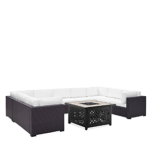 Crosley Sparrow & Wren Biscayne 6 Piece Outdoor Wicker Sectional Set With Fire Table In White