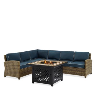 Crosley - Bradenton 5 Piece Outdoor Wicker Sectional Set with Fire Table