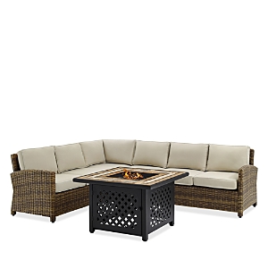 Sparrow & Wren Bradenton 5 Piece Outdoor Wicker Sectional Set With Fire Table In Sand