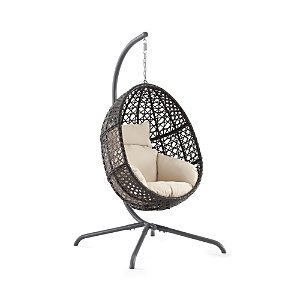 Sparrow & Wren Calliope Indoor/outdoor Wicker Hanging Egg Chair In Dark Brown