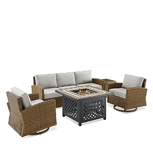 Sparrow & Wren Bradenton 5 Piece Outdoor Wicker Swivel Rocker & Sofa Set With Fire Table In Gray