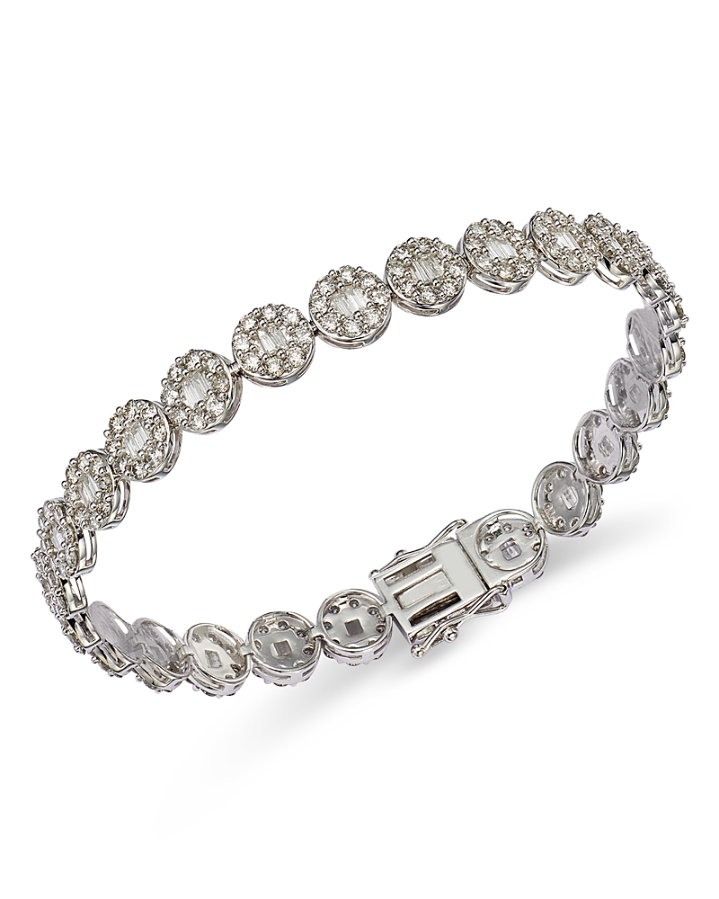 Bloomingdale's Diamond Round & Baguette Halo Link Bracelet In 14k White Gold, 5.0 Ct. T. W. - Exclusive In White