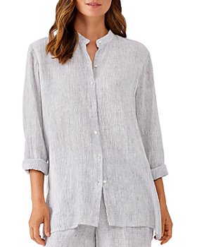 Eileen Fisher Petites - Linen Mandarin Collar Long Shirt 