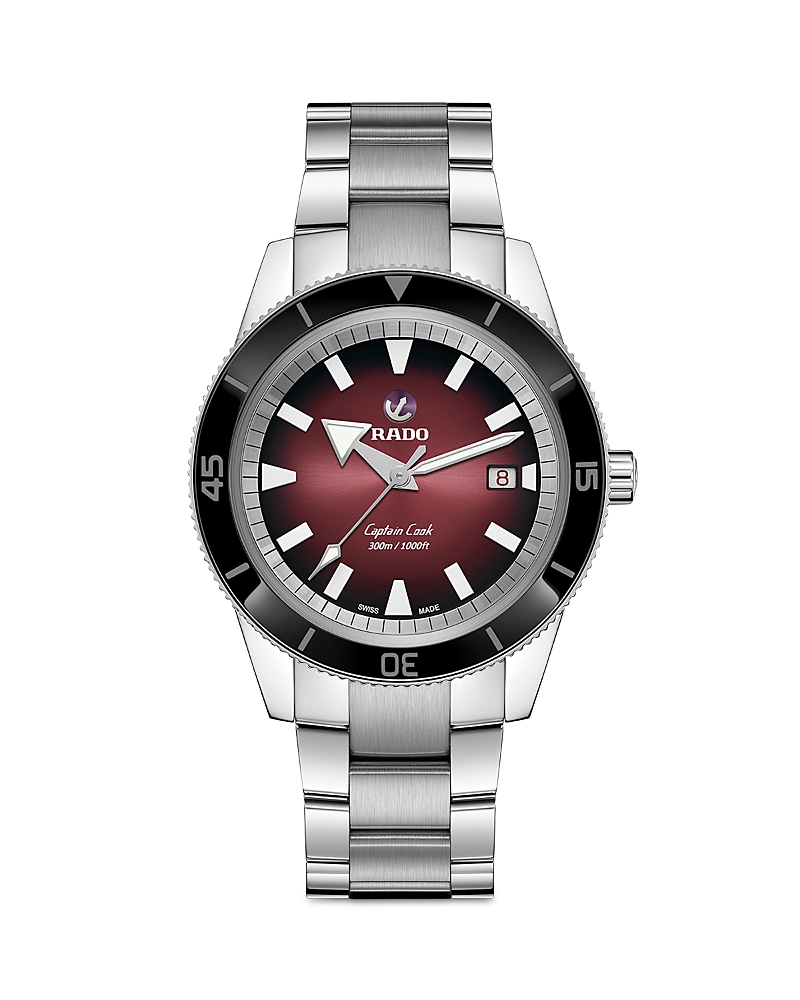 Rado Men's Swiss Automatic Captain Cook Stainless Steel Bracelet Watch 42mm In Red/silver