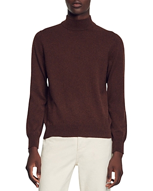 Sandro Funnel Neck Cashmere Sweater In Black Brown