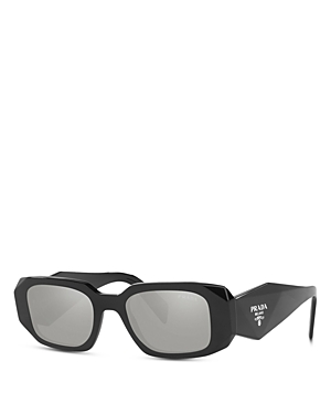 Shop Prada Symbole Rectangular Sunglasses, 49mm In Black/gray Mirror