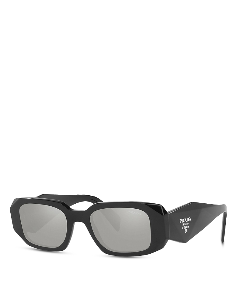 Prada Runway 49mm Rectangle Sunglasses In Black/gray Mirror
