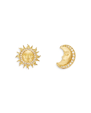Temple St. Clair 18K Yellow Gold Celestial Diamond Sun & Moon Mismatch Stud Earrings