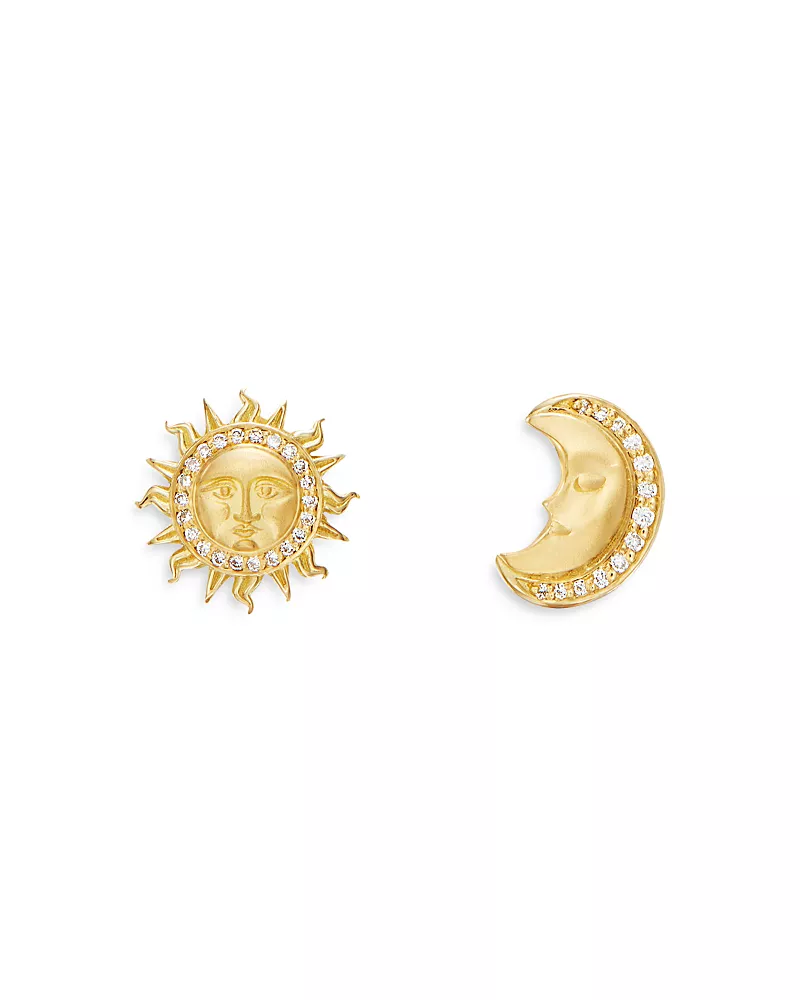 Temple St. Clair 18K Yellow Gold Celestial Diamond Sun & Moon Mismatch Stud Earrings