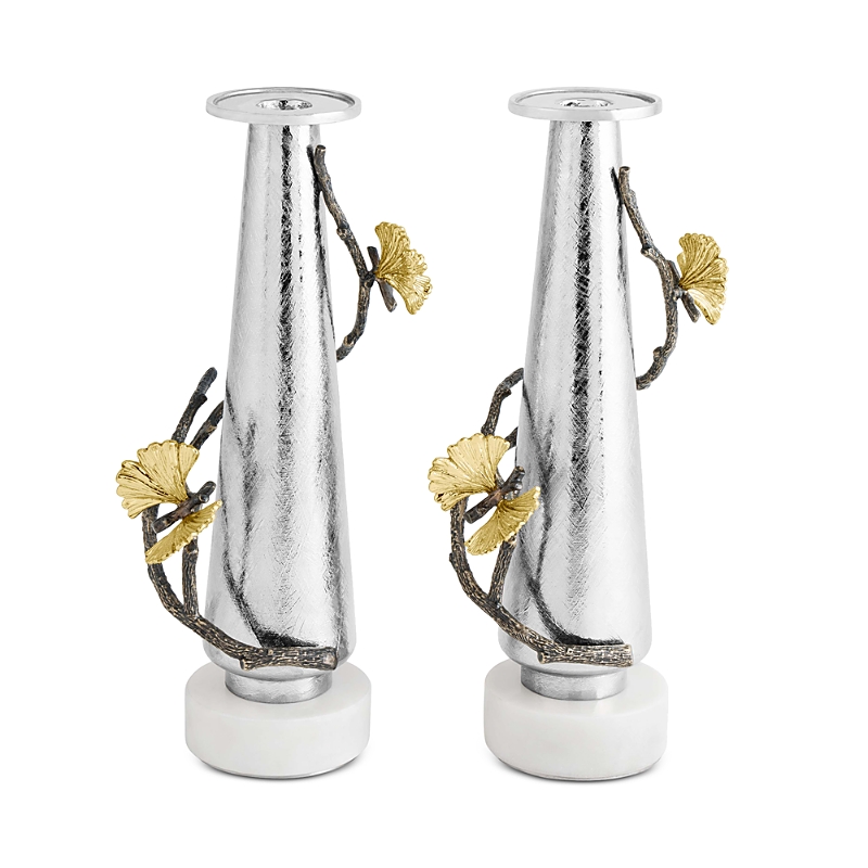 Michael Aram Butterfly Ginkgo Silver Candleholders, Set Of 2 In Silver