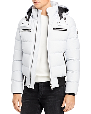 Moose Knuckles White Cloud Bomber Hooded Quilted Jacket In Nimbus Cloud