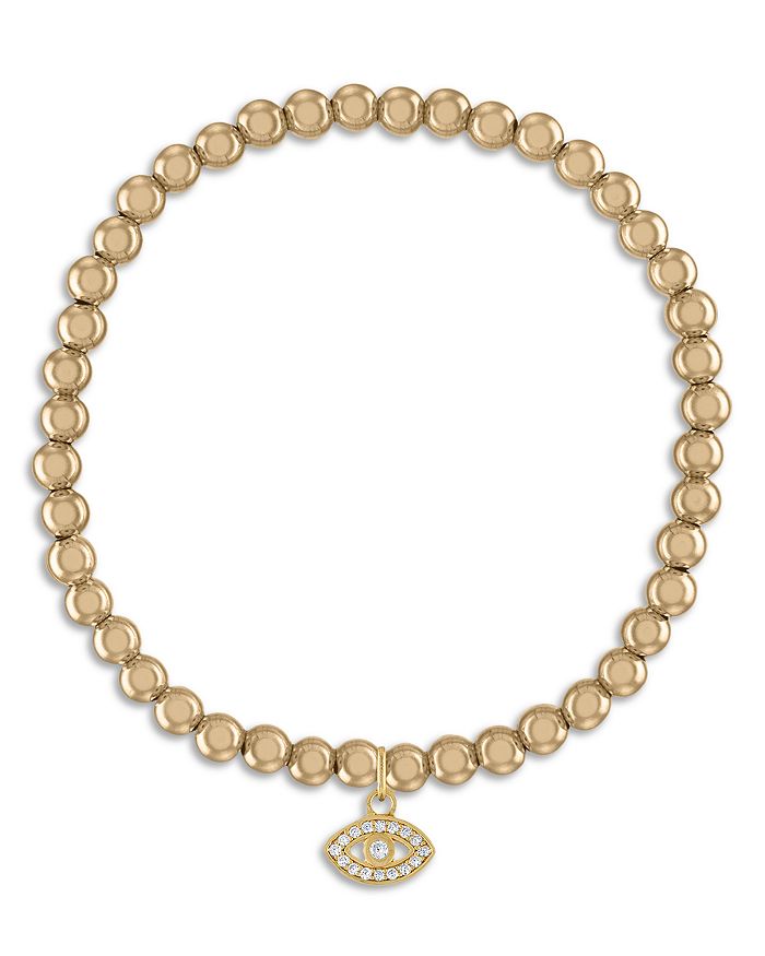 Alexa Leigh Pavé Evil Eye Charm Ball Beaded Stretch Bracelet in 14K
