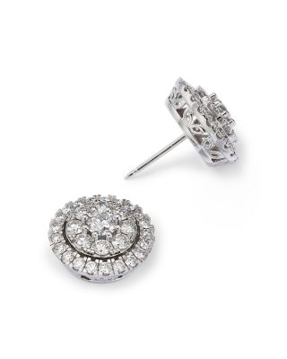 Diamond Cluster Stud Earrings in 14K White Gold, 2.50 tcw 