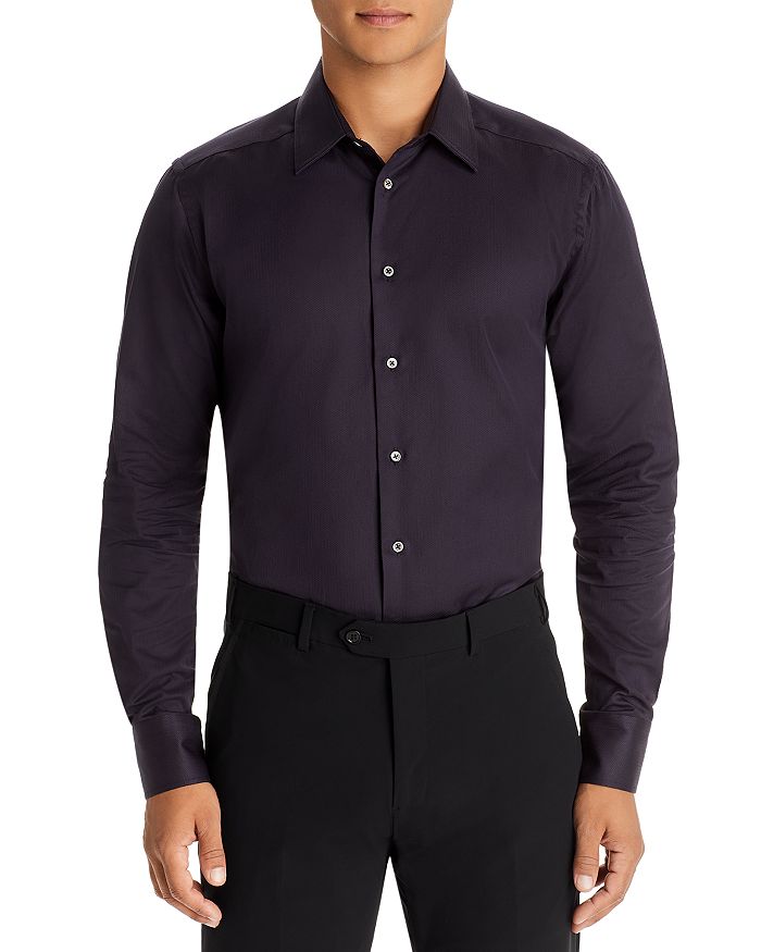 Emporio Armani Tonal Herringbone Slim Fit Dress Shirt | Bloomingdale's