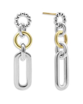 18K Yellow & Sterling Silver Signature Caviar Link Drop Earrings